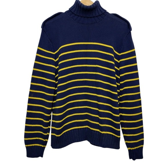 Vintage Polo Ralph Lauren Mens L Cotton Turtleneck Stripes Sweater‎ Preppy